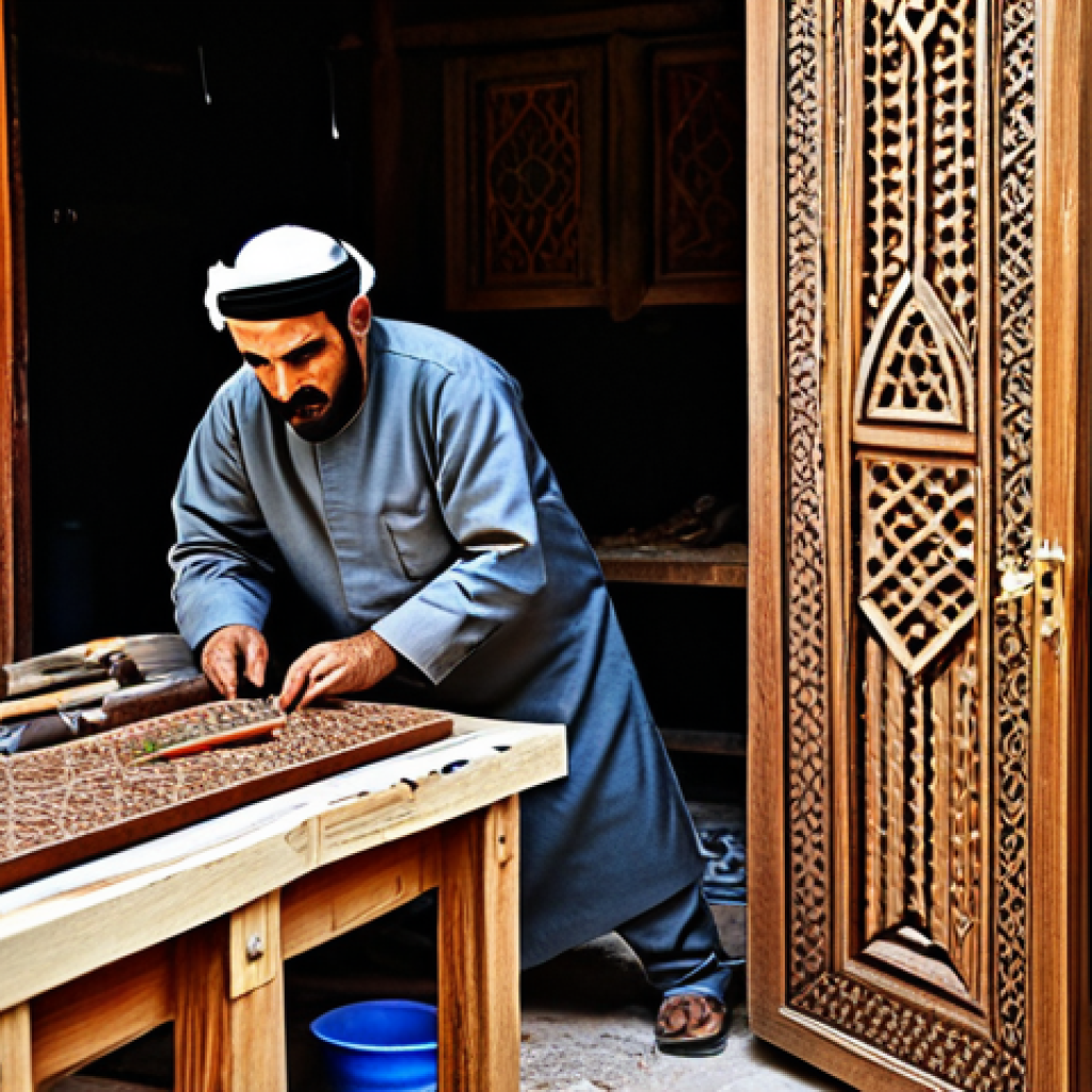 The Artisan**
"A skilled Arab craftsman in a traditional workshop, meticulously carving intricate geometric patterns into a wooden door, surrounded by his tools and the aroma of cedarwood, fully clothed in appropriate attire, safe for work, perfect anatomy, natural proportions, professional, family-friendly"
**
