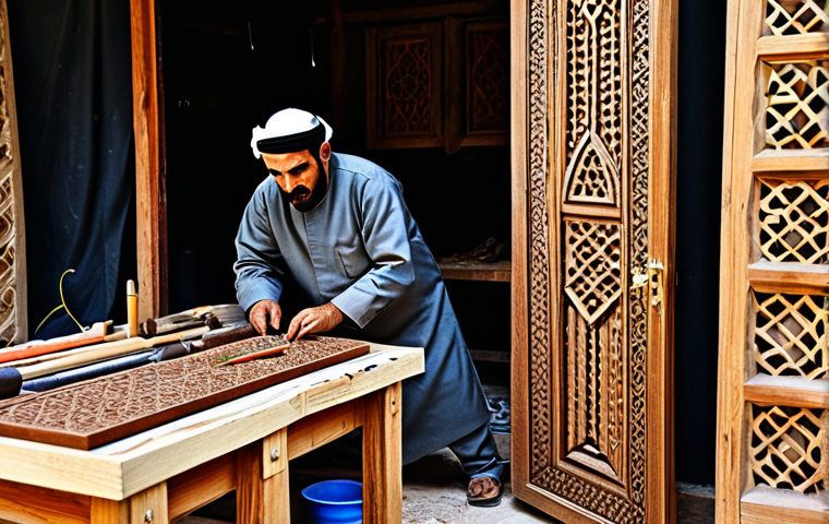 The Artisan**
"A skilled Arab craftsman in a traditional workshop, meticulously carving intricate geometric patterns into a wooden door, surrounded by his tools and the aroma of cedarwood, fully clothed in appropriate attire, safe for work, perfect anatomy, natural proportions, professional, family-friendly"
**