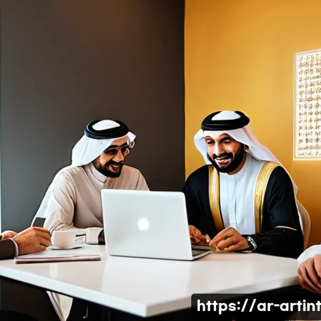 AI 모델 최적화를 위한 A B 테스트 기법 - A modern Middle Eastern office environment showing a diverse team of Arab data scientists and AI dev...