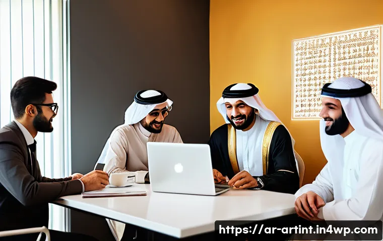 AI 모델 최적화를 위한 A B 테스트 기법 - A modern Middle Eastern office environment showing a diverse team of Arab data scientists and AI dev...