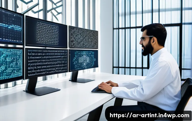 AI 최적화에서의 데이터 합성 기법 활용 - A modern AI research laboratory in a Middle Eastern city, featuring diverse scientists of Arabic des...