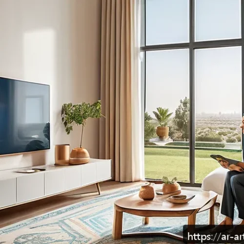 Home 31 온디바이스 AI의 시장 동향 분석 - A modern Middle Eastern family interacting with smart home devices in a stylish living room decorate...