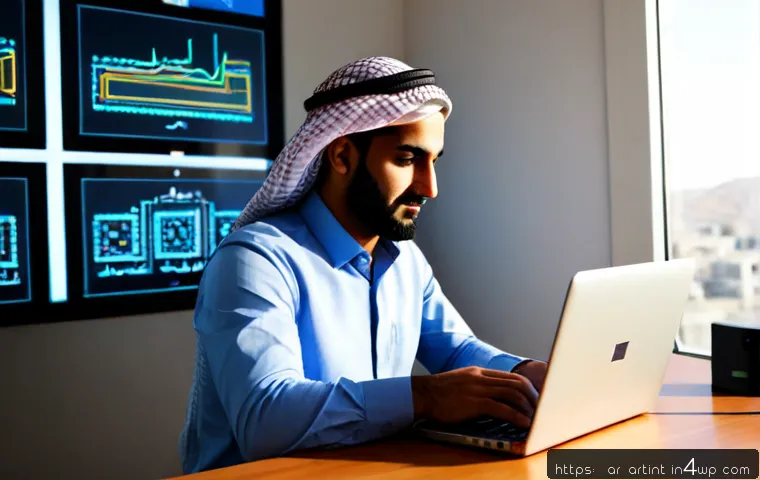 AI 최적화를 위한 경량 모델 디자인 - Photorealistic Arab AI engineer in modest smart-casual clothing seated at a clean modern desk, study...